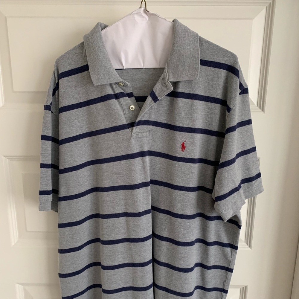 Ralph Lauren Polo Shirt Gray Striped/Red Size XL
